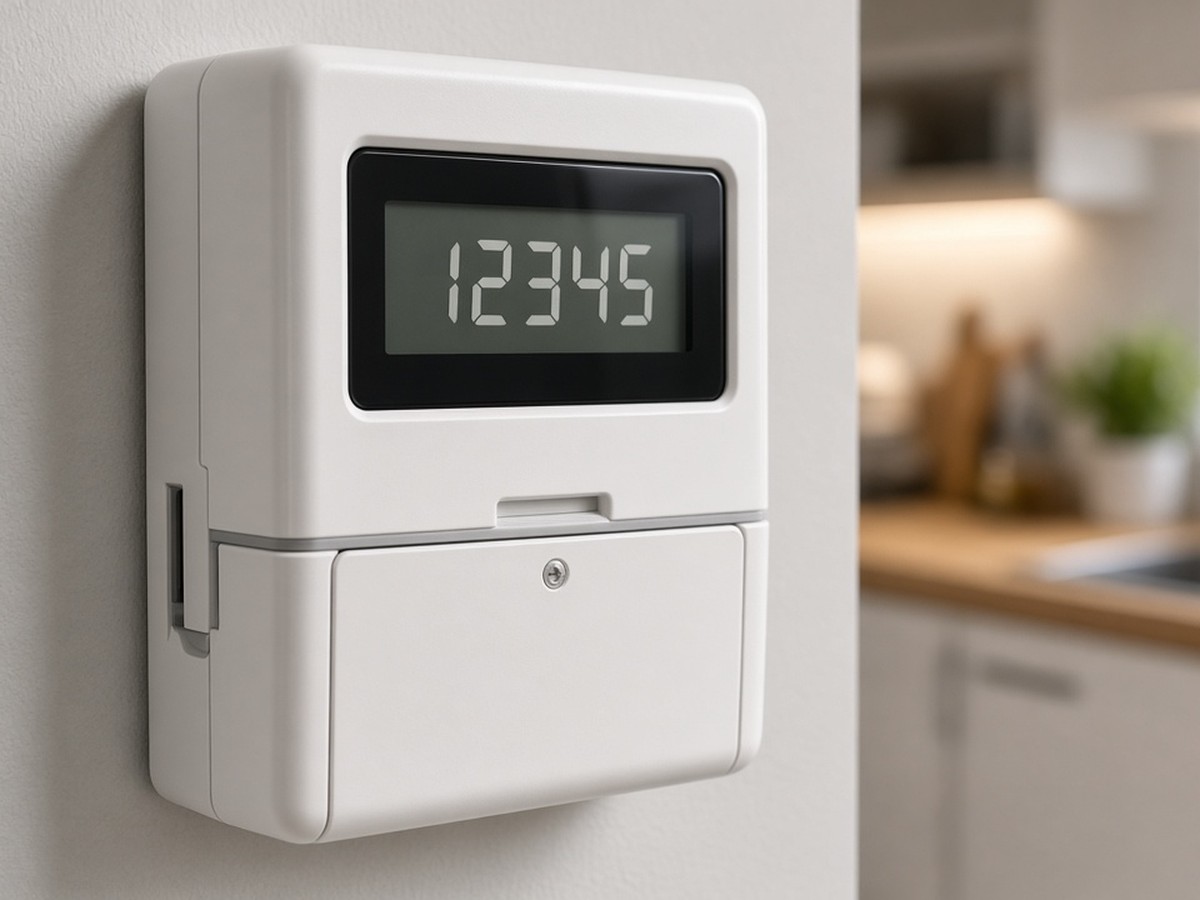 UK electricity meter showing a digital reading