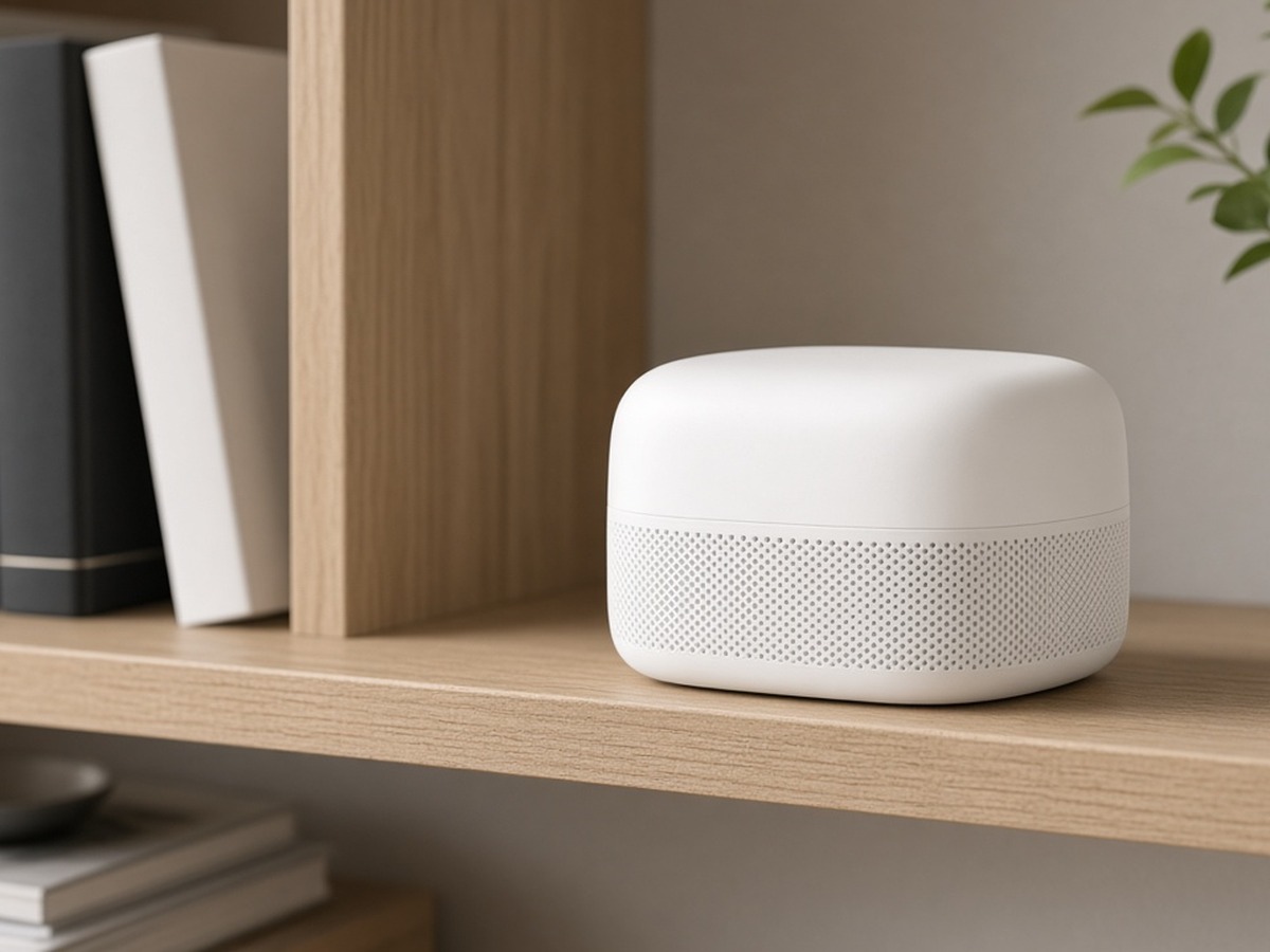 White Wi-Fi router on a sideboard — Virgin Media broadband lifestyle